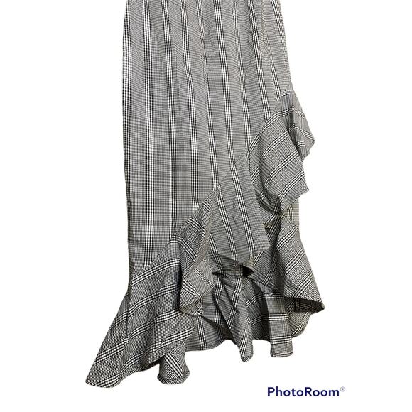 Calvin Klein Sleeveless Houndstooth Black White Ruffle Hem Sheath Dress Size 6 - Picture 2 of 6